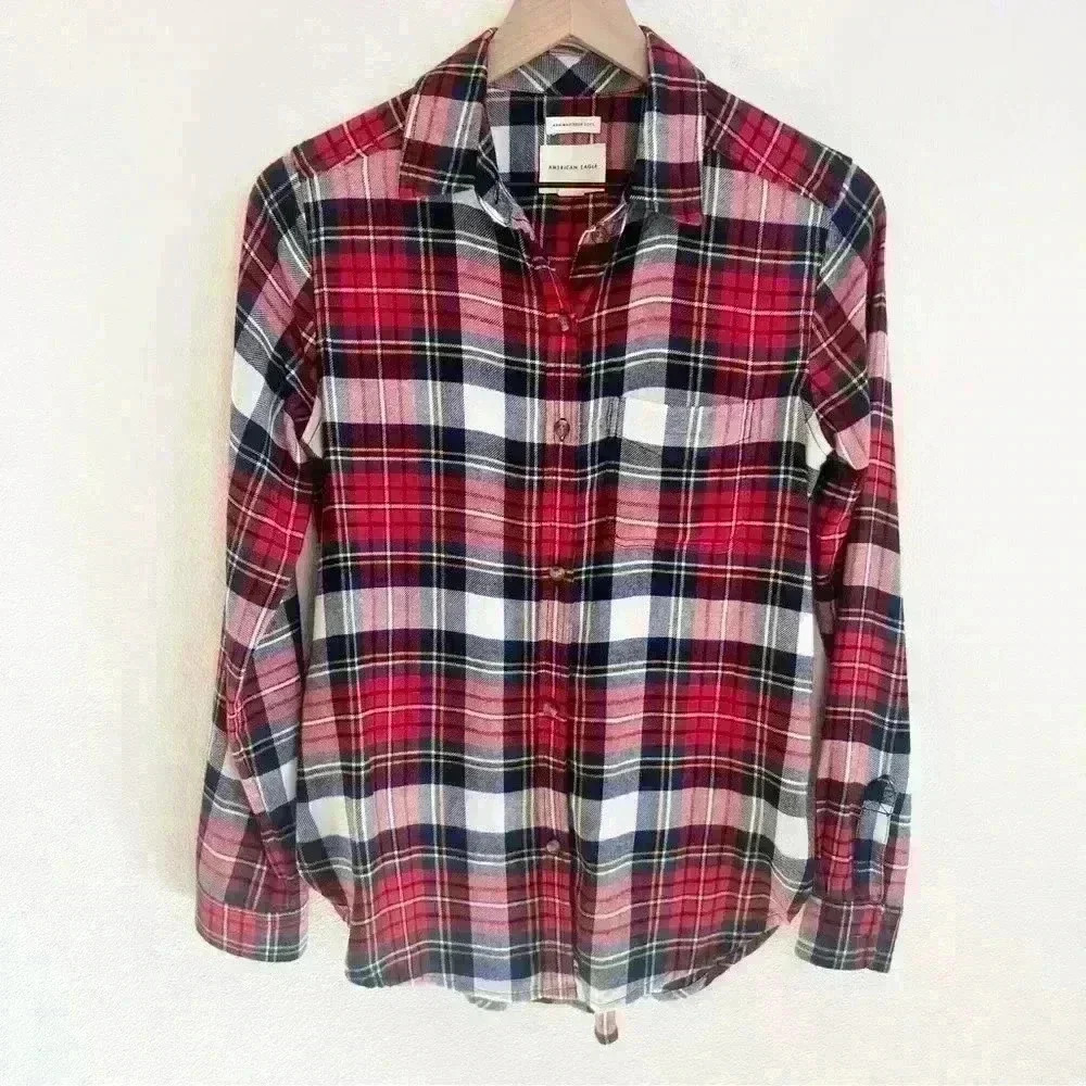 American Eagle Outfitters Red Plaid Button-Down Shirt